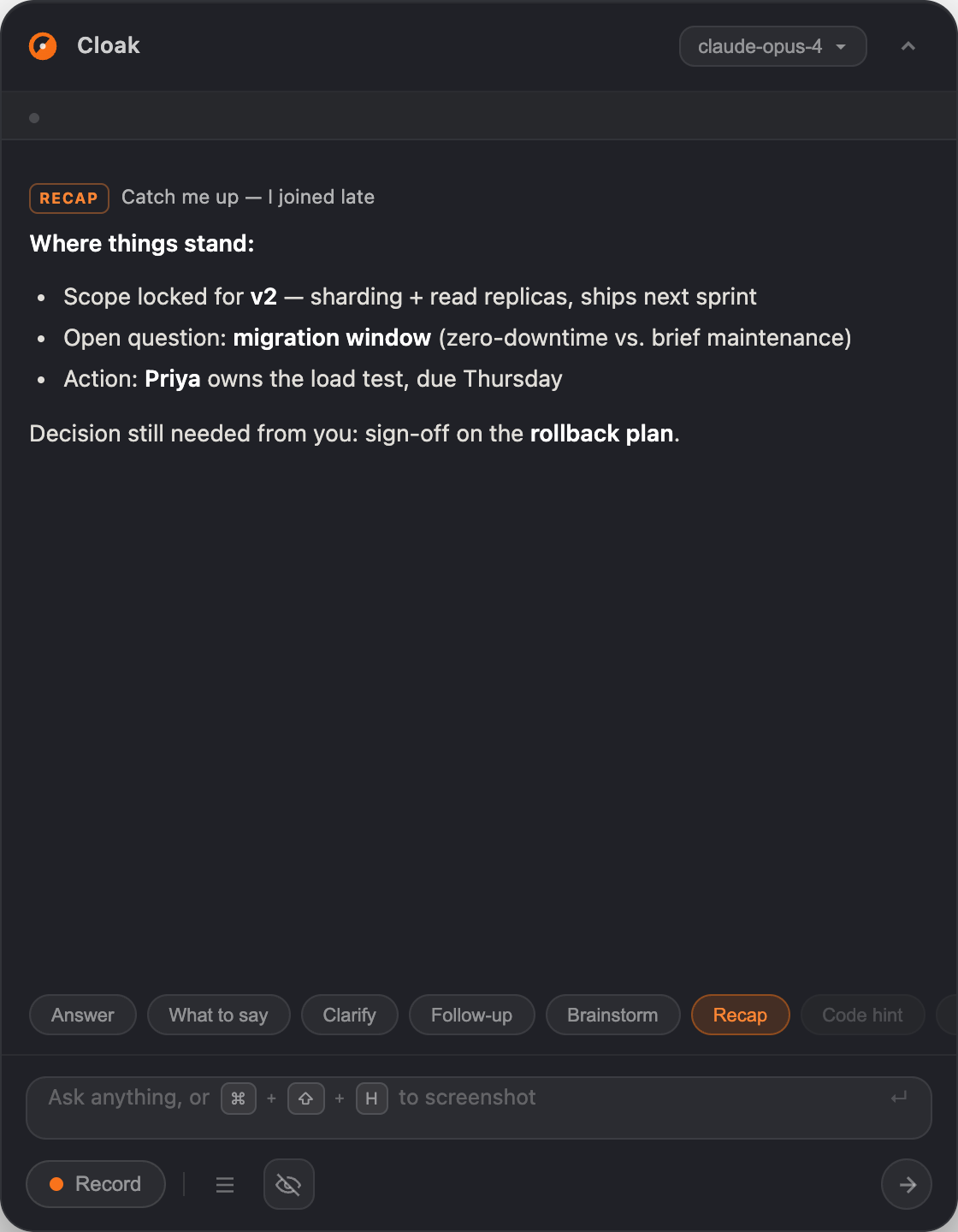 Cloak overlay in Recap mode
